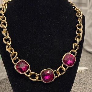 LAUNDRY by SHELLI SEGUL Chunky Gold Chain w 3 Magenta Crystals | NWT